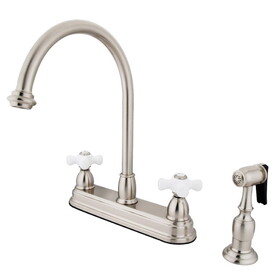 Elements of Design EB3758PXBS Two Handle 8" Kitchen Faucet with Brass Sprayer, Satin Nickel
