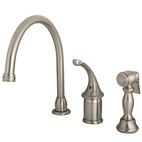 Elements of Design EB3818GLBS Single Handle Kitchen Faucet with Brass Sprayer, Satin Nickel Finish