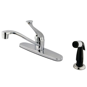 Elements of Design EB572 Single Handle 8" Center Kitchen Faucet With Black Sprayer, Polished Chrome