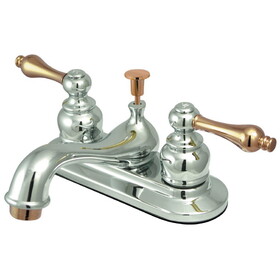 Elements of Design EB604AL Two Handle 4" Centerset Lavatory Faucet with Retail Pop-up, Polished Chrome/Polished Brass