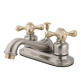 Elements of Design EB609AX Two Handle 4" Centerset Lavatory Faucet with Retail Pop-up, Satin Nickel, Satin Nickel/Polished Brass