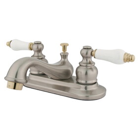 Elements of Design EB609B Two Handle 4" Centerset Lavatory Faucet with Retail Pop-up, Satin Nickel/Polished Brass