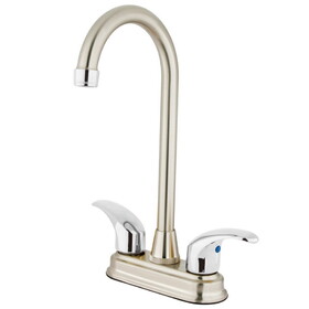 Elements of Design EB6497LL Two Handle 4" Centerset Bar Faucet without Pop-up, Satin Nickel/Polished Chrome