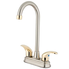 Elements of Design EB6499LL Two Handle 4" Centerset Bar Faucet without Pop-up, Satin Nickel/Polished Brass