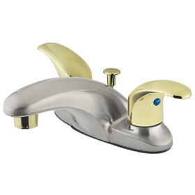 Elements of Design EB6629LL Two Handle 4" Centerset Lavatory Faucet with Retail Pop-up, Satin Nickel/Polished Brass
