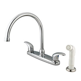 Elements of Design EB6791LL Two Handle 8" Center Kitchen Faucet with White Sprayer, Polished Chrome