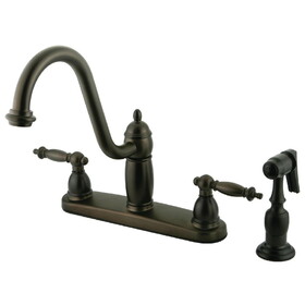 Elements of Design EB7115TLBS Double Handle 8" Kitchen Faucet with Brass Sprayer, Oil Rubbed Bronze Finish