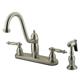 Elements of Design EB7118TLBS Double Handle 8" Kitchen Faucet with Brass Sprayer, Satin Nickel Finish