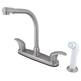 Elements of Design EB718LL Two Handle High Arch Spout Kitchen Faucet with White Sprayer, Satin Nickel