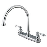 Elements of Design EB721ALLS Two Handle Goose Neck Kitchen Faucet with Sprayer, Polished Chrome