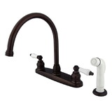 Elements of Design EB725 Two Handle Goose Neck Kitchen Faucet with White Sprayer, Oil Rubbed Bronze