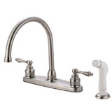 Elements of Design EB728AL Two Handle Goose Neck Kitchen Faucet with White Sprayer, Satin Nickel