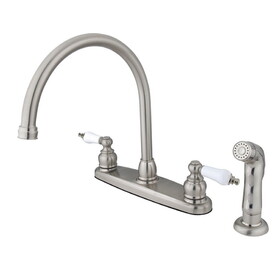 Elements of Design EB728SP Two Handle Goose Neck Kitchen Faucet with Sprayer, Satin Nickel