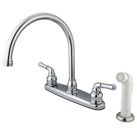 Elements of Design EB791 Two Handle Goose Neck Kitchen Faucet with White Side Sprayer, Polished Chrome