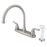 Elements of Design EB798 Two Handle Goose Neck Kitchen Faucet with White Side Sprayer, Satin Nickel