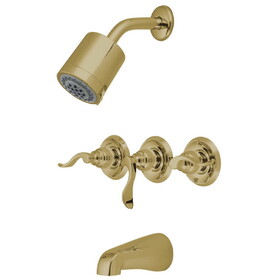 Elements of Design EB8232NFL Tub and Shower Faucet with 3 Nuwave Handle, Polished Brass