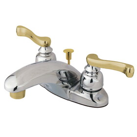 Elements of Design EB8624FL Two Handle 4" Centerset Lavatory Faucet with Brass Pop-up, Polished Chrome/Polished Brass