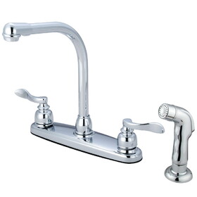 Elements of Design EB8751NFLSP Double Handle 8" Centerset High-Arch Kitchen Faucet with Matching Sprayer, Polished Chrome Finish
