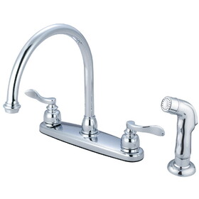 Elements of Design EB8791NFLSP Double Handle 8" Centerset Kitchen Faucet with Matching Sprayer, Polished Chrome Finish