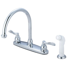 Elements of Design EB8791NFL Double Handle 8" Centerset Kitchen Faucet with White Sprayer, Polished Chrome Finish