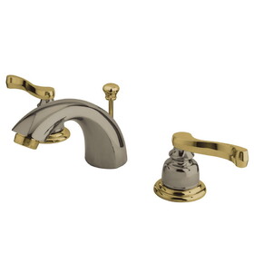 Elements of Design EB8959FL Two Handle 4" to 8" Mini Widespread Lavatory Faucet with Brass Pop-up, Satin Nickel/Polished Brass