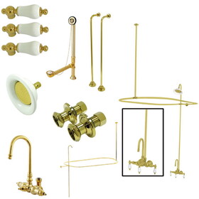 Elements of Design EDK4142PL High Rise Goose Neck Package Porcelain Lever Handles, Polished Brass