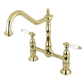 Elements of Design ES1172PL Two Handle 8" Center Bridge Kitchen Faucet, Polished Brass