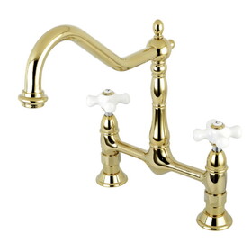 Elements of Design ES1172PX Two Handle 8" Center Bridge Kitchen Faucet, Polished Brass