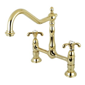 Elements of Design ES1172TX Double Handle 8" Center Bridge Kitchen Faucet, Polished Brass Finish
