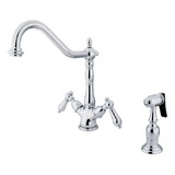 Elements of Design ES1231ALBS Two Handle Deck Mount Kitchen Faucet with Brass Sprayer, Polished Chrome