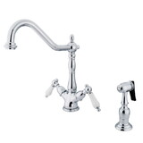 Elements of Design ES1231PLBS Two Handle Deck Mount Kitchen Faucet with Brass Sprayer, Polished Chrome