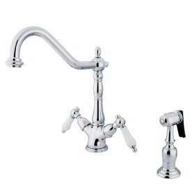 Elements of Design ES1231PLBS Two Handle Deck Mount Kitchen Faucet with Brass Sprayer, Polished Chrome