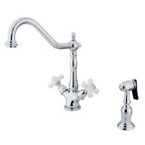 Elements of Design ES1231PXBS Two Handle Deck Mount Kitchen Faucet with Brass Sprayer, Polished Chrome