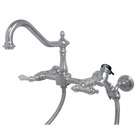Elements of Design ES1241ALBS 8" Center Wall Mount Kitchen Faucet With Wall Mounted Side Sprayer, Polished Chrome