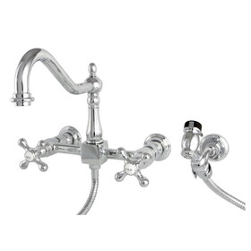 Elements of Design ES1241AXBS 8" Center Wall Mount Kitchen Faucet With Wall Mounted Side Sprayer, Polished Chrome