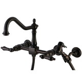 Elements of Design ES1245ALBS 8" Center Wall Mount Kitchen Faucet With Wall Mounted Side Sprayer, Oil Rubbed Bronze