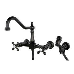 Elements of Design ES1245AXBS 8" Center Wall Mount Kitchen Faucet With Wall Mounted Side Sprayer, Oil Rubbed Bronze