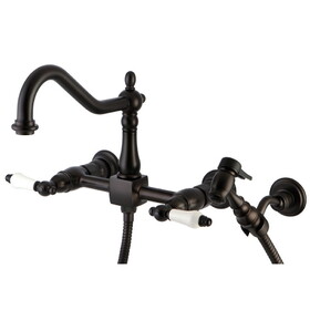 Elements of Design ES1245PLBS 8" Center Wall Mount Kitchen Faucet With Wall Mounted Side Sprayer, Oil Rubbed Bronze