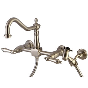 Elements of Design ES1248ALBS 8" Center Wall Mount Kitchen Faucet With Wall Mounted Side Sprayer, Satin Nickel