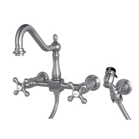 Elements of Design ES1248AXBS 8" Center Wall Mount Kitchen Faucet With Wall Mounted Side Sprayer, Satin Nickel