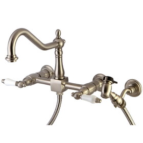 Elements of Design ES1248PLBS 8" Center Wall Mount Kitchen Faucet With Wall Mounted Side Sprayer, Satin Nickel