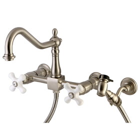Elements of Design ES1248PXBS 8" Center Wall Mount Kitchen Faucet With Wall Mounted Side Sprayer, Satin Nickel