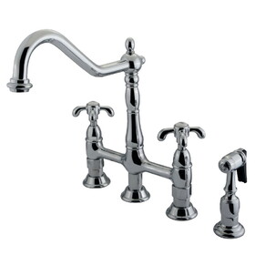 Elements of Design ES1271TXBS Double Handle 8" Centerset Kitchen Faucet with Brass Sprayer, Polished Chrome Finish