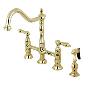 Elements of Design ES1272ALBS 8" Center Kitchen Faucet With Side Sprayer, Polished Brass