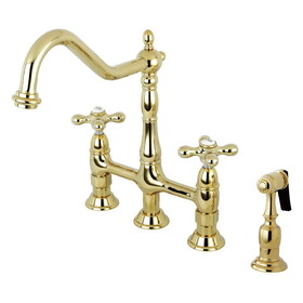 Elements of Design ES1272AXBS 8" Center Kitchen Faucet With Side Sprayer, Polished Brass