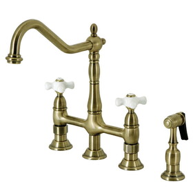 Elements of Design ES1273PXBS 8" Center Kitchen Faucet With Side Sprayer, Vintage Brass Finish