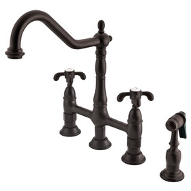 Elements of Design ES1275TXBS Double Handle 8" Centerset Kitchen Faucet with Brass Sprayer, Oil Rubbed Bronze Finish