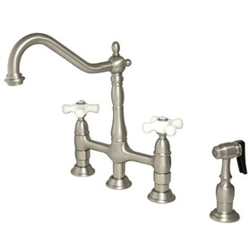Elements of Design ES1278PXBS 8" Center Kitchen Faucet With Side Sprayer, Satin Nickel, Satin Nickel 