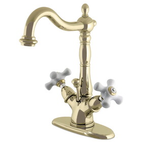 Elements of Design ES1432PX Two Handle 4" Centerset Lavatory Faucet with Brass Pop-up & Optional Deck Plate, Polished Brass