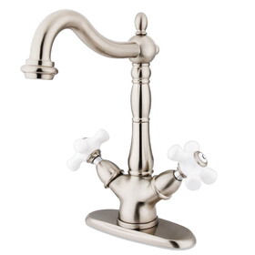 Elements of Design ES1498PX Two Handle 4" Centerset Lavatory Faucet with Optional Deck Plate, Satin Nickel